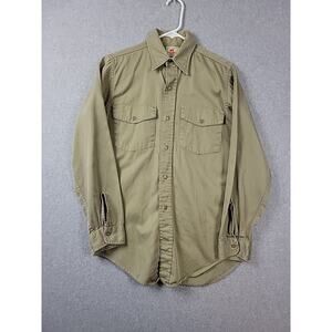 Vtg Red Camel Sanforized 100% Cotton Tan LS Cramerton Button Up Shirt Mens Small